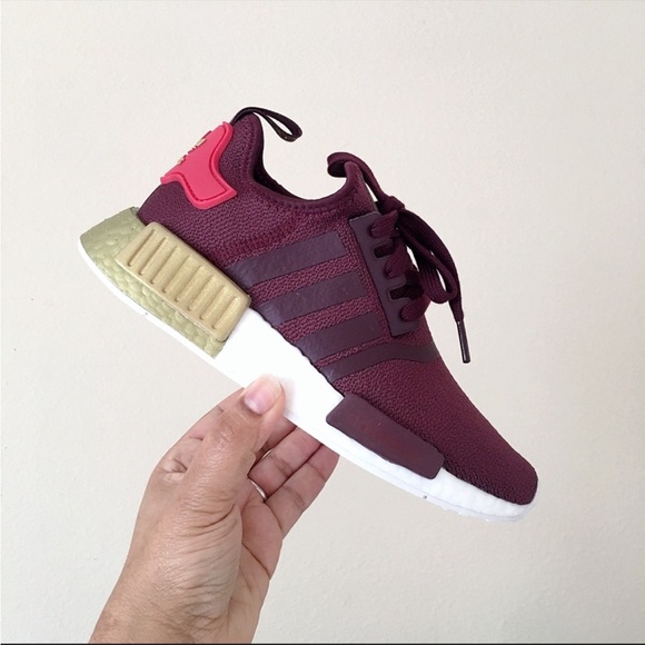 Adidas NMD R1 Burgundy Maroon Glory Red Gold - Picture 2 of 7